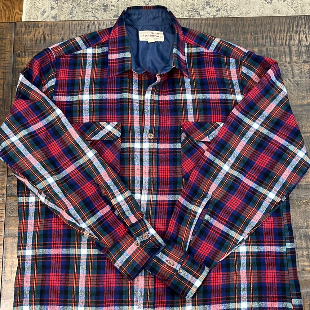 Vintage Flannel, plaid, 100% acrylic fabric, freshly laundered, no defects